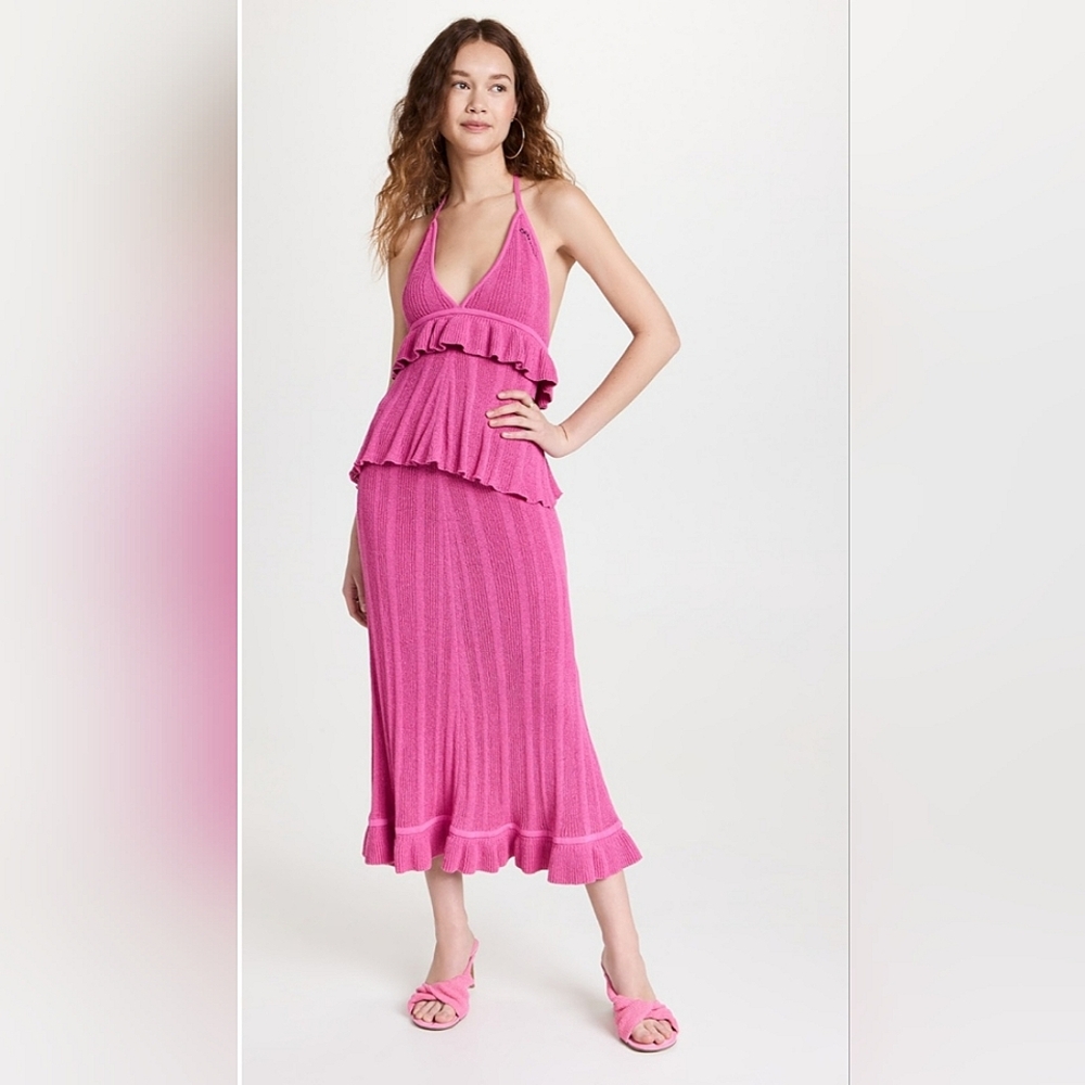 Ganni Pink Boucle Ruffle Skirt (size small)